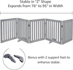 unipaws 24”H Free Standing Pet Gate for Dogs and Cats, Wooden Dog Gates for Doorway, Stairs, Dog Room Divider, Step Over Foldable Pet Fence for The House, Expandable Barrier, Indoor Use, Grey