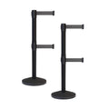Crowd Control Warehouse CCW Series RBB-100D Set of 2 Stanchion Retractable Belt Barriers - Sloped Base, 11 Foot, Dark Grey Dual Belt with Black Post - Easy Assembly