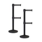 Crowd Control Warehouse CCW Series RBB-100D Set of 2 Stanchion Retractable Belt Barriers - Sloped Base, 11 Foot, Dark Grey Dual Belt with Black Post - Easy Assembly