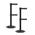 CCW Series WBB-200D - Set of 2 Retractable Dual Belt Barrier Stanchion, Heavy Duty Rubber Base, Black Post (11 Foot Belt, Black Belt)