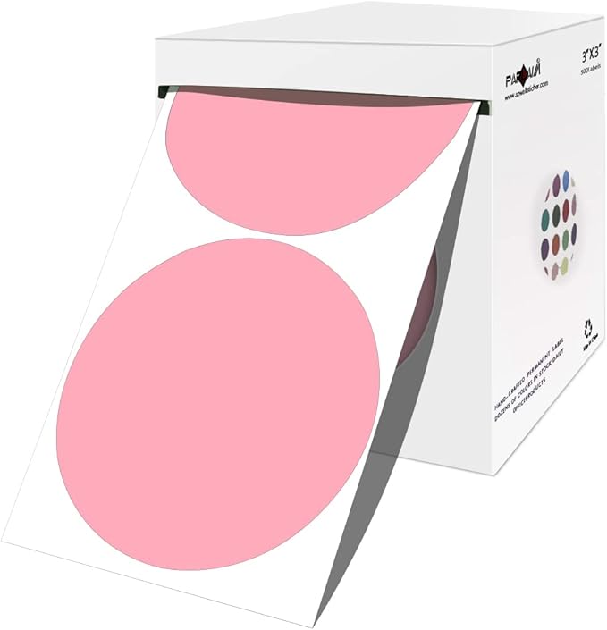PARLAIM 3 Inch Round Color-Code Dot Stickers, 500 Color Coding Circle Labels per Roll Dispenser Box for Inventory, Pink