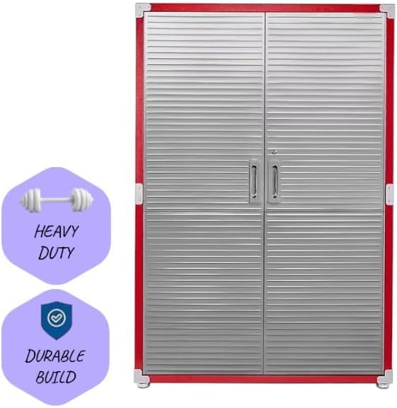 Heavy Duty Storage Solid Stainless Steel Cabinet with Lockable, Adjustable Shelf, Metal Garage Organizer (Red, 48" W x 24" D x 72" H)