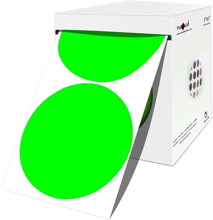 PARLAIM 3 Inch Color Coding Dot Stickers, 500 per Dispenser Box Color Coded Circle Label, Fluorescent Green Inventory Large Stickers