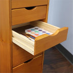 Pemberly Row Modern Solid Wood 6+2 Drawers Roll Utility Cart in Med Pine