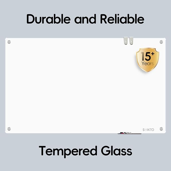 Glass Whiteboard - Glass Dry Erase Board 48" x 36" Magnetic Pure White Board Glass Writing Board White Boards for Walls Wall Office Home