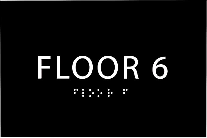 6" X4" Floor 6 Sign - ADA Compliant Tactile Graphics Grade 2 Braille Text | Wall Mount Plastic Directional Assistance, Floor Number Sign for Office, Schools, Hospitals, Apartments