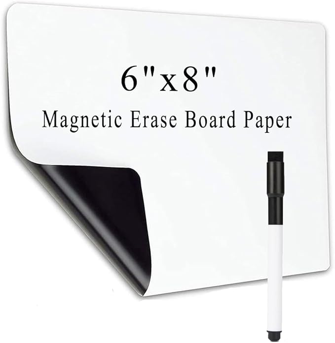 Small Magnetic Dry Erase Board Sheet for Fridge, 6"x8" Erasable Refrigerator WhiteBoard for Kitchen, Mini White Board Planner, Include 1 Markers