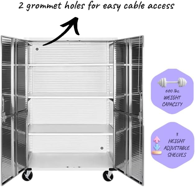 Heavy Duty Storage Solid Stainless Steel Cabinet with Lockable, Adjustable Shelf, Metal Garage Organizer (White, 48" W x 18" D x 72" H)
