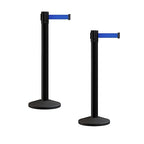 Crowd Control Warehouse CCW Series RBB-150 - Set of 2 Stanchion Retractable Belt Barriers - 16 Foot, Blue Belt with Black Steel Post - Easy Assembly