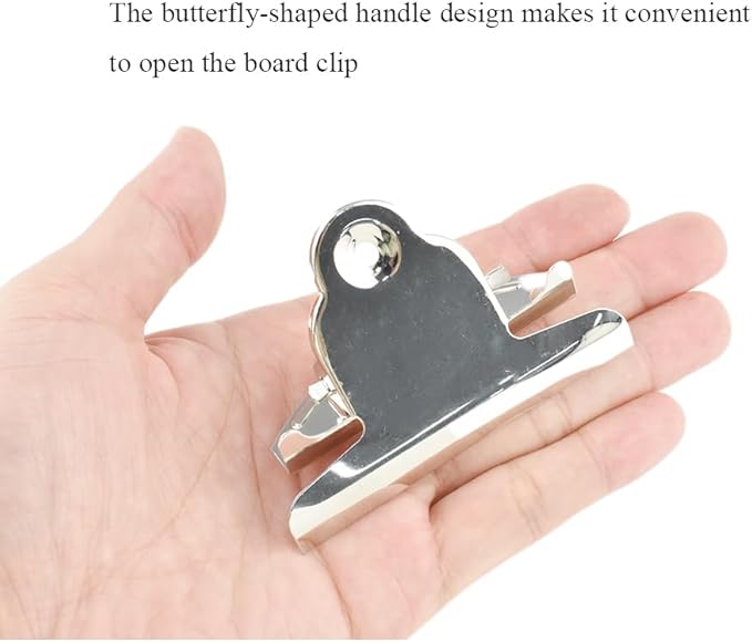 HAHIYO 2.95 Inches Metal Silver Clipboard Clips Butterfly-Shaped Clipboard Hardware Secure Grip Mountable Sturdy Springs with Rivets Document File Wood Plastic Clips Board for Office School Home, 3P