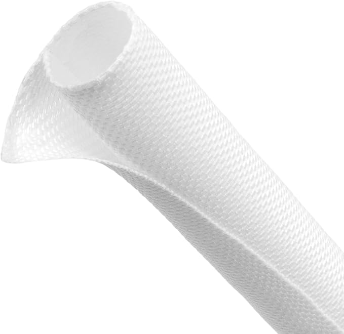 Automotive Wire Loom Tubing, Split Braided Cord Protectors from Pets No Chew, Flexible Cable Sleeve Cable Management for TV/Computer/Electric Wires (White, 5/8"-25ft)