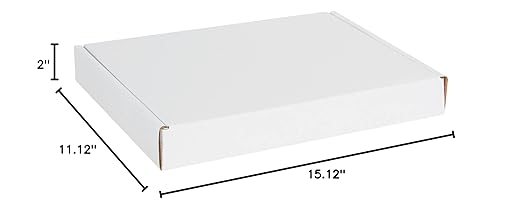 Box USA 15" Deluxe Shipping Boxes 15 1/8"L x 11 1/8"W x 2"H, 50-Pack - White Box Mailers for Packaging, Storage, Gifts or Bulk Business Orders