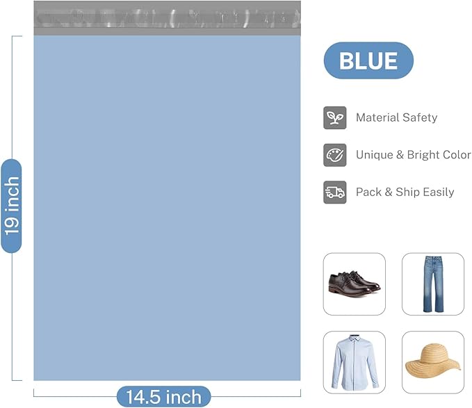 Metronic Poly Mailers Bags 14.5x19 100 Pcs | Medium Shipping Bags for Clothes | Large Mailers Poly Bags, Shipping Envelopes, Mailing Bags for Small Business with Strong Adhesive Blue