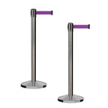 CCW Series RBB-100 - Set of 2 Stanchion Retractable Belt Barriers (7.5 Foot Belt, Purple Belt with Satin Stainless Steel Post)