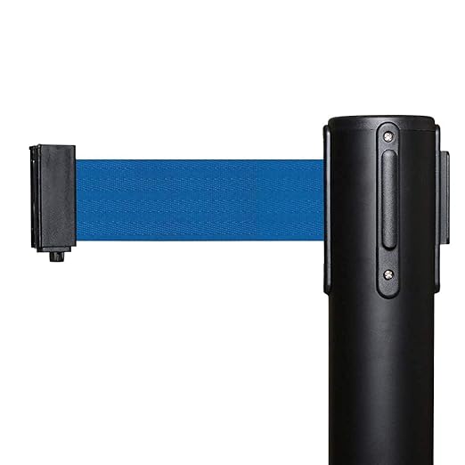 Crowd Control Warehouse CCW Series RBB-100 - Set of 2 Stanchion Retractable Belt Barriers - 11 Foot Blue Belt, Black Post - Easy Assembly