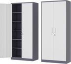 Metal Storage Cabinet-72” Tall Steel File Cabinets with Lockable Doors and 5 Adjustable Shelves-Gray&White Steel Storage Cabinet for Home, School, Office, Garage