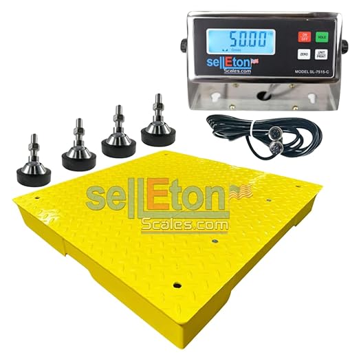 SellEton SL-700-2x2-1K 24" x 24" (2' x 2') Industrial Floor Scale with Capacity of 1000 lbs 0.2 lb - Yellow