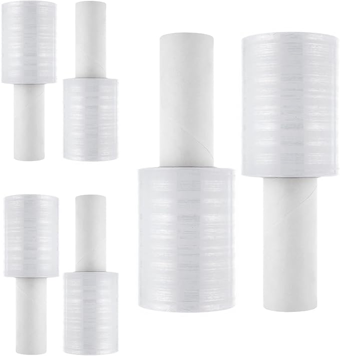 DAJAVE 6 Pack Stretch Wrap Film with Handle, 4 Inch x 1000ft 80 Gauge Thick Industrial Strength Hand Shrink Wrap Roll, Self-Adhesive Plastic Wrap for Packing, Moving