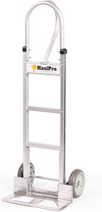 HaulPro Heavy Duty Hand Truck with Vertical Loop Handle - Aluminum Carts with Wheels - 500 Pound Capacity - 8" Wheels 52.25" H x 17.5" W with 17.75" x 9.5" Diecast Nose Plate