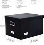 PRANDOM File Organizer Box - Set of 1 Collapsible Decorative Linen Filing Storage Hanging File Folders with Lids Office Cabinet Letter/Legal Size Black (17x14x11.2 inch)