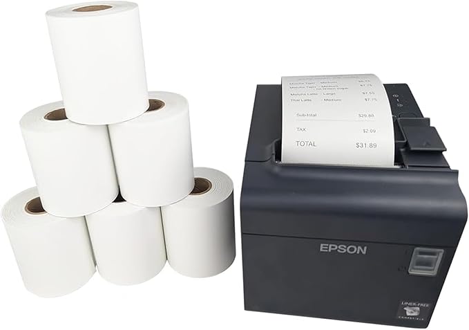 Sticky Thermal Receipt Paper 3 1/8" x 170' | 6 Rolls Linerless Wrinkle-Free Adhesive | For TOAST POS, Epson TM-L90, Kitchen Order, Delivery & Shipping Labels | Residue-Free