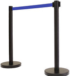 VIP Crowd Control Retractable Belt Queue Safety Stanchion Barrier Set, 36" Ht, 78" Blue Belt (2 Posts)