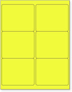 8-1/2 x 11 Neon Color High Light Fluorescent Labels for Laser & Inkjet Printer (Yellow Fluorescent, 4" x 3-1/3" - 6 Per Page | 150 Labels)