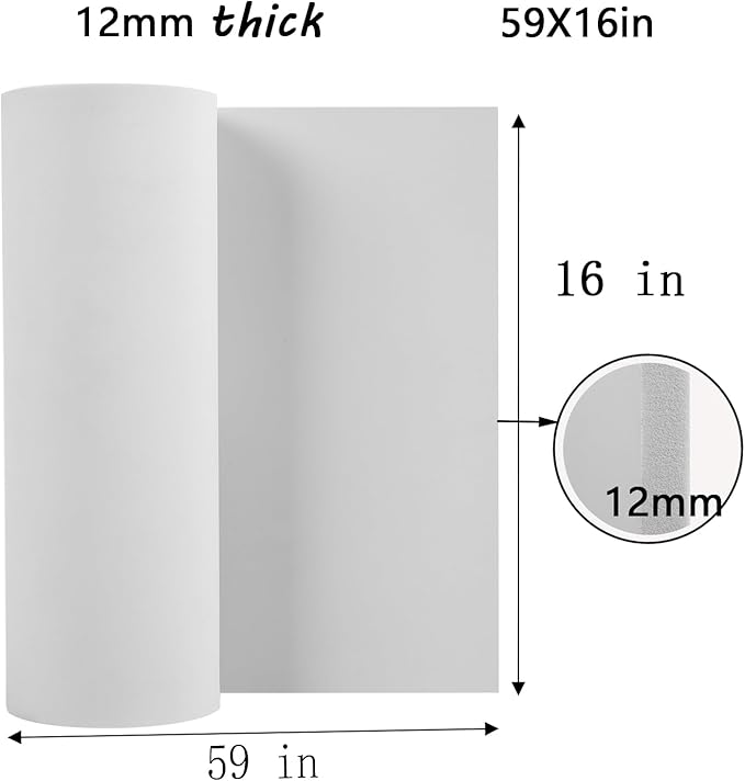 AMZQNART EVA Foam 12mm, Cosplay Foam 16x59 inch White, High Density 90 kg/m³, for Craft Projects Cosplay Costumes, Fake Weapons, Decorations, Christmas, Easter, Thanksgiving, etc.