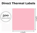 2" x 2" Thermal Labels Stickers Pink, Square Thermal Shipping Stickers, Multipurpose Inventory Self-Adhesive Direct Thermal Label for Small Business (500 Labels/Roll)