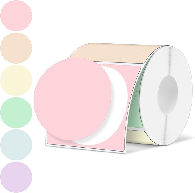 Ctosree 500 Pcs/ 1 Roll Thermal Sticker Labels Self Adhesive Direct Thermal Labels Multipurpose Printer Stickers for DIY, Name Tag(Round,2 Inches,Macaron Gradient Color)