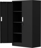 Metal Storage Cabinet with Locking Doors and Adjustable Shelves, 53.5-Inch Tall Lockable Storage Cabinets for Home Office Garage Kitchen Pantry (Black)