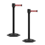 Montour Line MSR760 Set of 2 Retractable Belt Barrier Stanchion, Rubber Base, Black Powder Coated Post (35 ft Red with"Caution - DO NOT Enter" White Letters Belt)