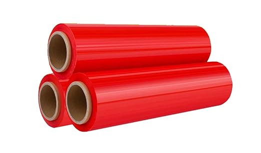 APQ 4 Rolls of Blown Hand Stretch Film 18" x 1500'. Red Hand Stretch Wrap, 80 Gauge. Tear Resistant Residue Free Film for Moving, Shipping, Wrapping. Industrial Grade Pallet Shrink Wrap Film.