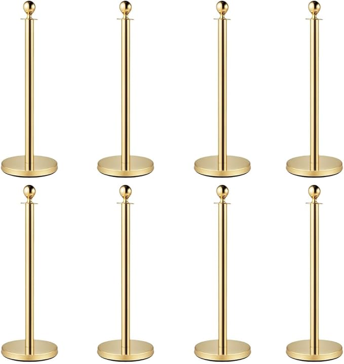 8PCS Stanchion Posts with 6 Red Velvet Ropes, Crowd Control Barriers with Weighted Base, Stainless Steel Queue Poles for Events, Parties, Museums, Red Carpet, Theaters, and Hotels