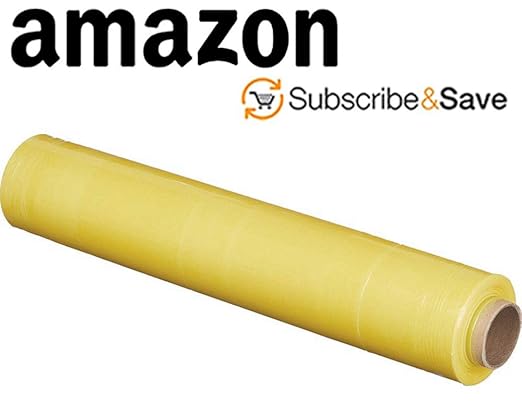 APQ 4 Rolls of Blown Hand Stretch Film 18" x 1500'. Yellow Hand Stretch Wrap, 80 Gauge. Tear Resistant Residue Free Film for Moving, Shipping, Wrapping. Industrial Grade Pallet Shrink Wrap Film.