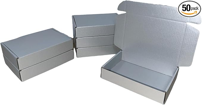 50 Pcs 7.9 x 4 x 1.2 inches Shipping Boxes for Small Business Cardboard Corrugated Mailer Boxes for Shipping Packaging Holidays Craft Gifts Phone Case Packaging (Silver, 7.9 x 4 x 1.2")
