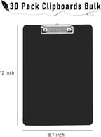 MIVIDE 30 Pack Black Clipboards, Black Plastic Clipboards, Plastic Office Clipboard 12 x 8.7 Inch Letter Size for Classroom, Teacher, School, Home, Office Supply