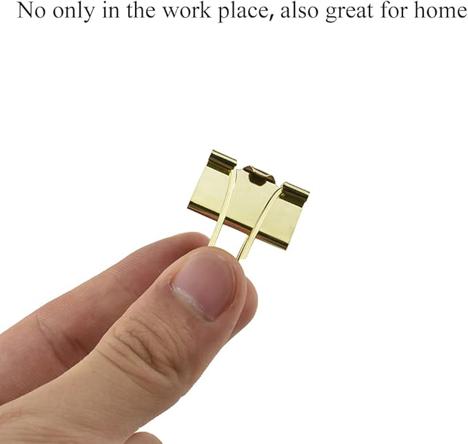 HAHIYO Binder Clips Paper Clamps Spring Steel Sturdy 0.98 inches Width 0.31 Inch Capacity No Sharp Edges Heavy Duty Tight Grip Reusable Gold Metal Bright Finish for Home Office School 25 Pack