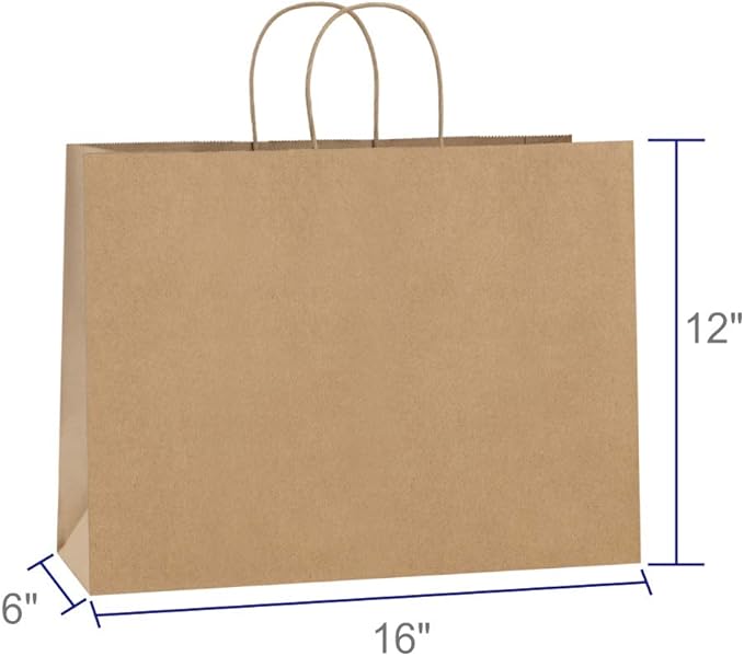 BagDream 100Pcs 16x6x12 Inches Kraft Paper Bags with Handles Bulk Shopping Bags for Gifts, Grocery, Merchandise, Recycled Large Brown Paper Sacks