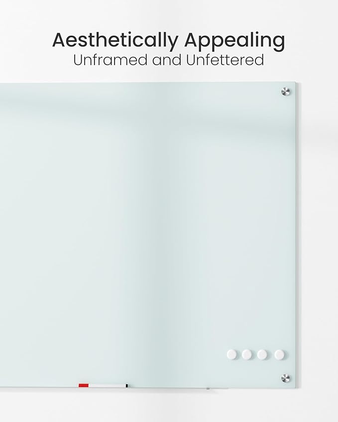 VUSIGN Glass Dry Erase Board for Wall, 36" x 24" Magnetic Dry Erase Board, Large Frameless Mounted White Board Dry Erase for Office, Home, School
