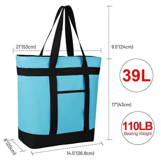 2Pk Insulated Reusable Tote Bag for Grocery Shopping for Women/Men, Pizza/Food Delivery Bag to Keep Food Cold/Hot for Professional Catering, Cooler bags for Travel/Beach/Picnic, Blue