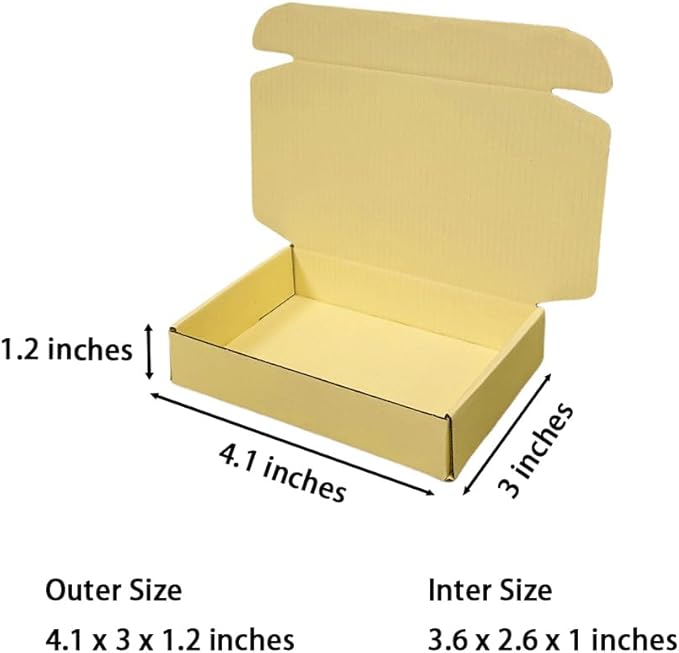 50 Pcs Mini Size Shipping Boxes for Small Business Cardboard Corrugated Mailer Boxes for Shipping Packaging Holidays Craft Gifts Giving Products (Butter Yellow, 4.1 x 3 x 1.2")