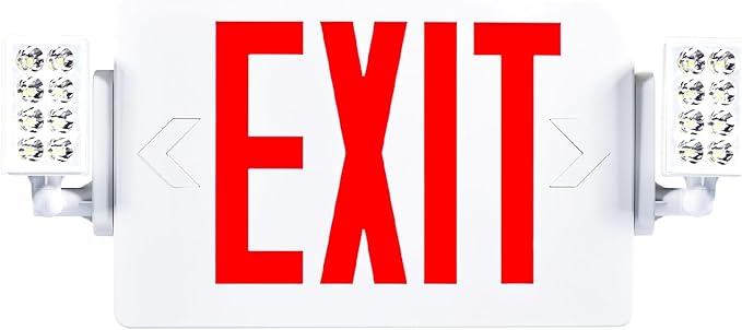 Sunco Exit Signs With Emergency Lights, Two Adjustable LED Lights With Backup Battery, Red, 94V-0 Fire Resistant, 120-277V, Wall Or Ceiling Mount, Commercial Grade UL.