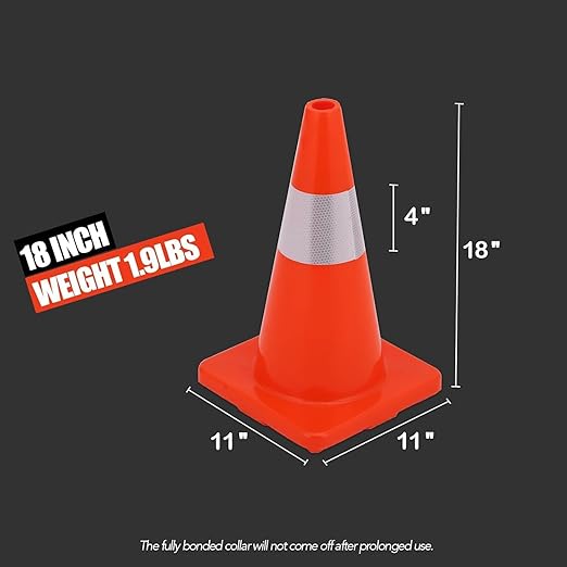 20 Pack Traffic Safety Cones 18 Inch, PVC Orange Safety Cones with Reflective Collars and Weighted Base for Traffic Control, Construction Events, Driveways, and Parking Lots