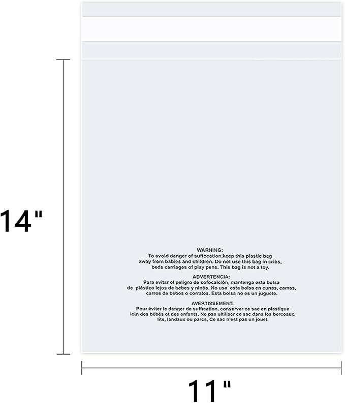 iMailer - 500 Count - 11" x 14" Clear Plastic Poly Bags with Suffocation Warning for Prints, Photos, Documents, Clothing, T-Shirt - Resealable Adhesive,Not Strong