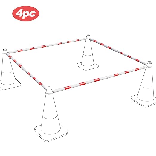 RoadHero 4 Pack 4 FT to 6.9 FT Retractable Cone Bar, Expandable Traffic Cone Bars for Parking Lots, Extendable Barricade for Road Construction, White and Red, Cone Not Included