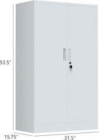 Metal Storage Cabinet with Locking Doors and Adjustable Shelves, 53.5-Inch Tall Lockable Storage Cabinets for Home Office Garage Kitchen Pantry (White)