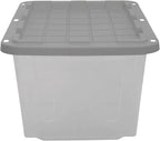 CX BLACK & YELLOW, 27-Gallon Heavy Duty Clear Storage Container & Snap-Tight Lid, Clear & Grey (14.3H x 20.6W x 30.6D), Weather-Resistant, Stackable, See-Through Organization Tote [2 Pack]