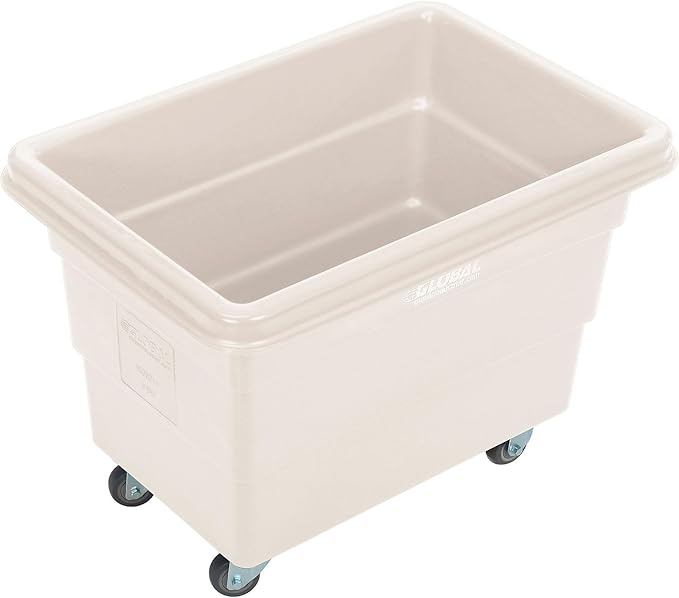 Global Industrial 6 Bushel Plastic Bulk Box Truck, Direct Mount Base, 500 lbs. Capacity, 3" Non-Maring Rubber Casters, White, 33-2/5"L x 23" W x 24-1/2"H