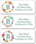 Personalized Address Labels - Monogram with Flowers (Floral Wreaths) - 30 Custom Self-Adhesive Stickers